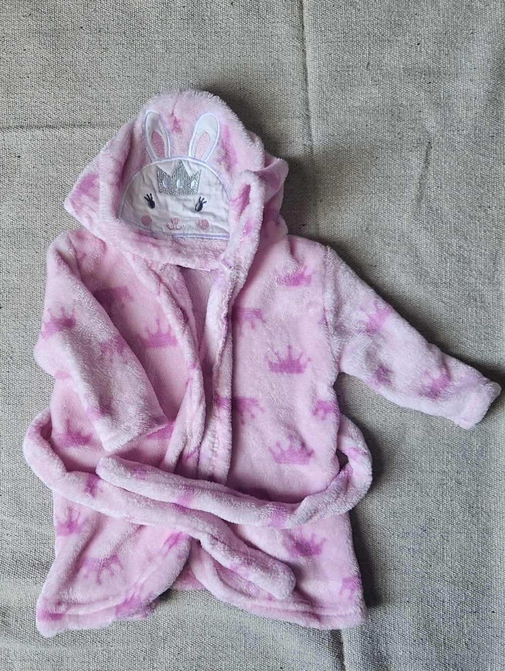 Pink Bunny Hooded Baby Robe with Crown Pattern